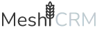 MeshiCRM logo with a rice stalk in place of the letter 'i'